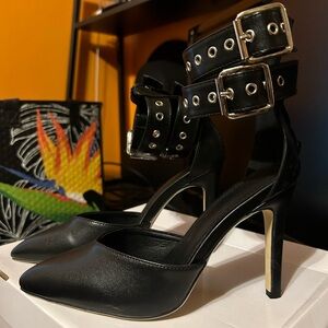 Black ankle strap heels 6
